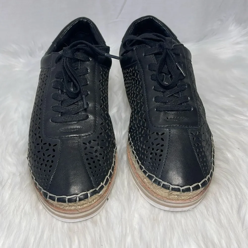 Marc‎ Fisher Walden Black Leather Laser Cut Espadrille Oxford Sneakers Sz…
